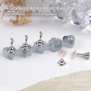 Detail view of heart-shaped agate nail art stand with dimensions 11.1x1.0cm