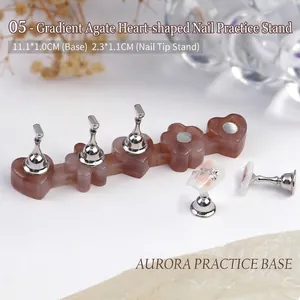 Macro shot of heart shaped agate nail display base with magnetic metal holder