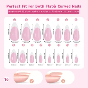 Detailed size chart for French press-on nails showing 15 sizes from 0 to 14