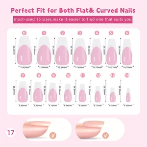 Size chart showing 15 different dimensions for French press-on nails in millimeters