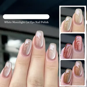 Vernis à ongles œil de chat White Moonstone avec poudre magnétique pour manucure scintillante