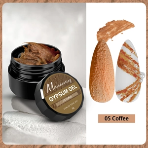 Macro detail of 05 Coffee gypsum gel with sand texture and 3D embossed nail art effects