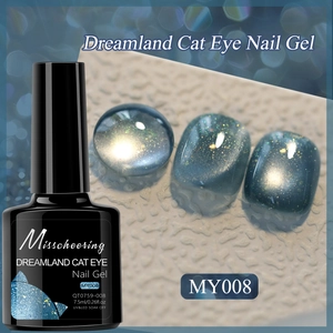 Macro detail of MY008 cat eye nail gel with cosmic glitter and starry blue magnetic finish