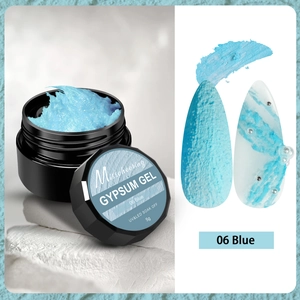 Detail of blue gypsum nail gel showing sandy 3D embossed texture and artistic nail art effects