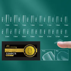 Tableau des 16 tailles de faux ongles ballerine mats dans un lot de 320 pièces