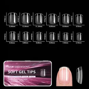 Size guide for clear ultra-thin matte full cover nail tips in 12 different sizes