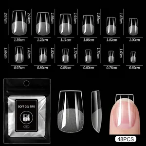 Tabella taglie per 48 pezzi di unghie finte opache in soft gel con 12 misure diverse