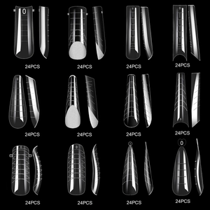 Clear dual-form nail extension molds set with 12 shapes and numbered scale marks