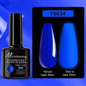 Glow-in-the-dark royal blue nail gel showing natural light vs luminous neon effects