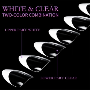 French medium ballerina press-on nails with white tips and clear base design