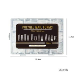 288pcs transparent polygel nail forms set with 12 shapes in a plastic storage box