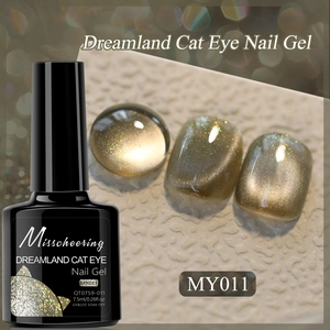 Close-up of Dreamland Cat Eye Nail Gel with shimmering golden glitter effect detail