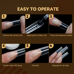 Step-by-step tutorial for applying clear coffin nail tips using glue and UV LED lamp
