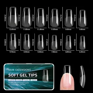 Size chart showing 12 sizes of ultra-thin transparent matte soft gel nail tip extensions