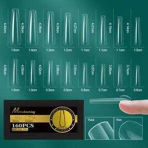 Tableau des 16 tailles de capsules d'ongles en gel souple forme coffin extra long