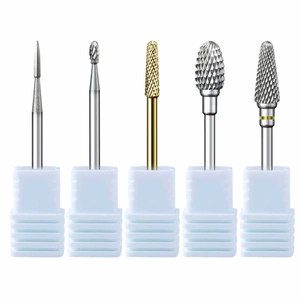 5-piece professional nail drill bit set with silver and gold tungsten steel heads