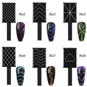 Detailed set of 6 nail magnet tools with various patterns for 3D cat eye effect polish