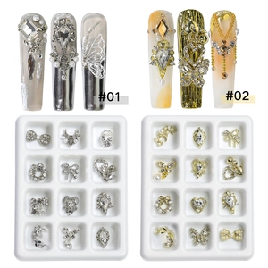 Set de breloques papillon en alliage pour nail art avec strass métalliques 12 grilles
