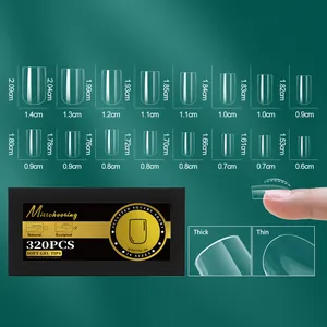 Tableau des 16 tailles de capsules d'ongles carrées courtes en gel mat de haute qualité