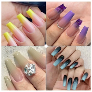 Solid mirror powder nail art set with gradient aurora finish and rhinestone accents