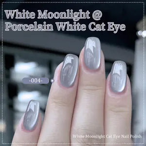 Détail macro du vernis à ongles œil de chat argenté -004- avec éclat blanc lunaire