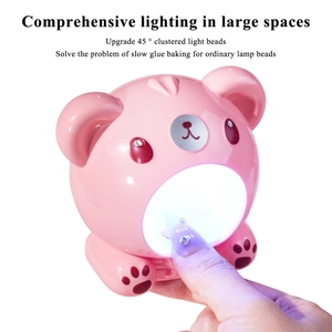 Detail of pink bear mini nail lamp showing 45-degree concentrated light and fast drying