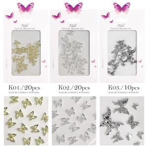 Luxury 3D metal bow butterfly nail charms set in gold and silver finish 20pcs