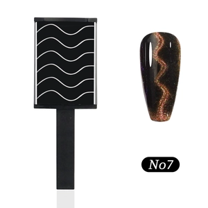 Macro view of No7 wave pattern nail magnet tool and cat eye gel polish 3D effect