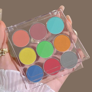 Colorful nine-color solid nail powder palette in a clear acrylic case for gradient art