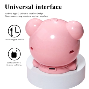 Pink cartoon nail lamp detail showing Type-C port for portable power bank charging