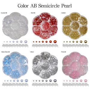 Set di perle per unghie a semicerchio AB in scatole di prugne da 1,5 mm a 6 mm