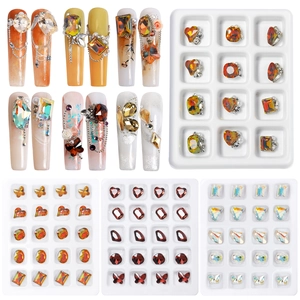 Nail Art Rhinestones Glass Crystal Mixed Shapes Brown Amber Maillard Style Dimensional Jewelry Decoration Manicure Accessory