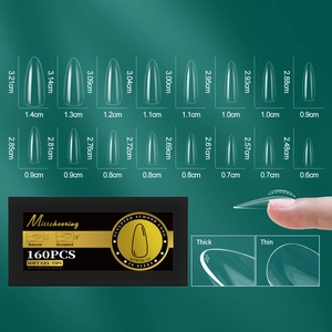Tableau des 16 tailles de capsules d'ongles en gel souple amande avec mesures précises