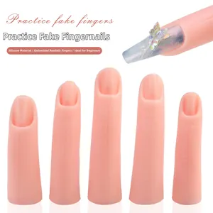 Silicone practice fingers for nail art with magnetic base and butterfly rhinestone detail