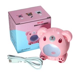 Portable pink bear mini UV LED nail lamp 24W with USB cable and packaging box