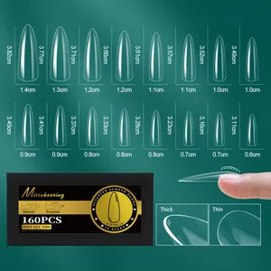Tableau des tailles pour faux ongles amande longs avec 16 mesures précises détaillées