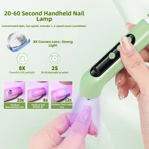 Detail of mint green portable nail lamp with 8X lens and Type-C charging port