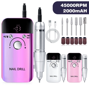 Portable 45000RPM electric nail drill set with LCD display and multi-color gradient options