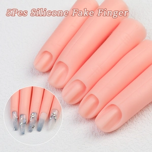 Detailed view of 5pcs silicone practice fingers with nail slots for manicures