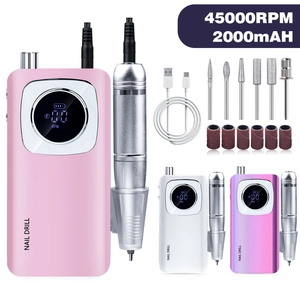 Portable 45000RPM electric nail drill machine with digital display and 2000mAh battery