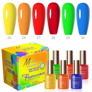 Set of 6 neon soak-off gel polish bottles 15ml in yellow, orange, red, and blue tones