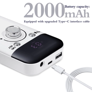 Detail of portable nail drill showing LED display and 2000mAh battery indicator