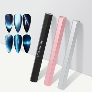 Three powerful hexagonal magnetic sticks for cat eye nail art in black, pink, and silver