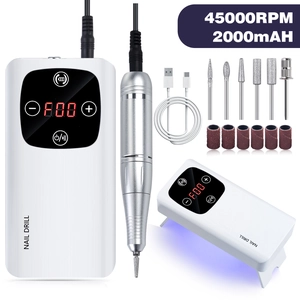 Professional 45000RPM nail drill and UV lamp kit with 2000mAh battery capacity
