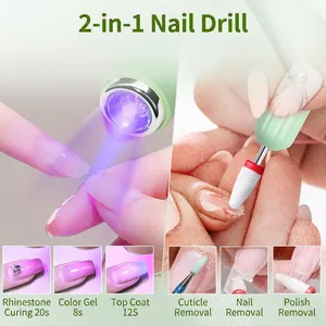 2-in-1 mint green electric nail drill pen with integrated UV LED curing light lamp