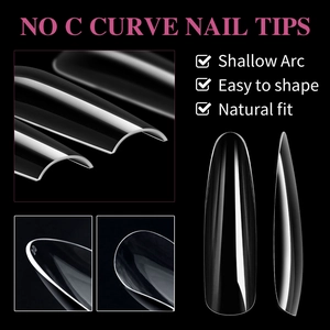 Macro view of clear no C-curve nail tips featuring a professional shallow arc design
