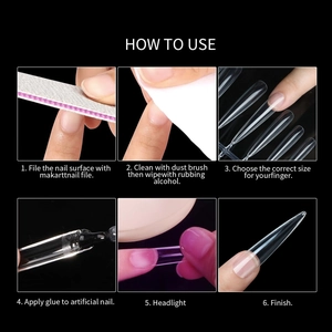 Step-by-step application guide for transparent long stiletto press-on nail tips