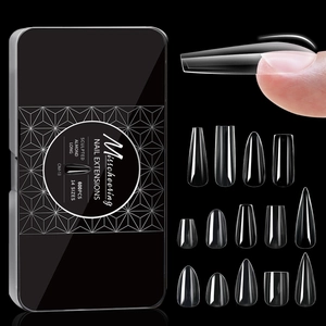 Professional Transparent False Nail Tips For Women Full Cover Coffin Almond Stiletto Shape Traceless Manicure Extension Salon Tools