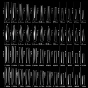 Detailed size chart for extra long clear ballerina and stiletto coffin press-on nails