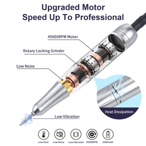 Pro electric nail drill 45000RPM with 2000mAH battery and silver metal housing